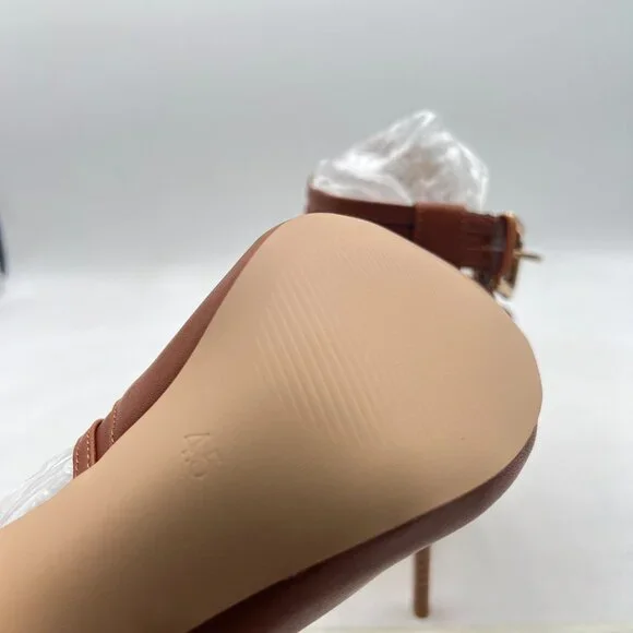 XYD Brown Peep Toe Sandal Ankle Booties Dual Buckled Straps Stiletto Heels Shoes - Picture 6 of 8